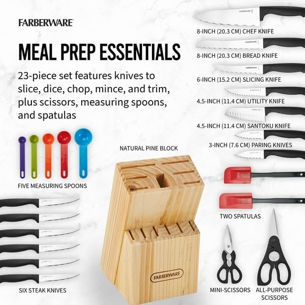 Classic 23 Piece Never Needs Sharpening Dishwasher Safe Stainless Steel Cutlery and Utensil Set in Black, Dishwasher safe