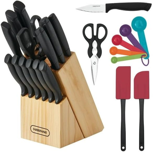 Classic 23 Piece Never Needs Sharpening Dishwasher Safe Stainless Steel Cutlery and Utensil Set in Black, Dishwasher safe